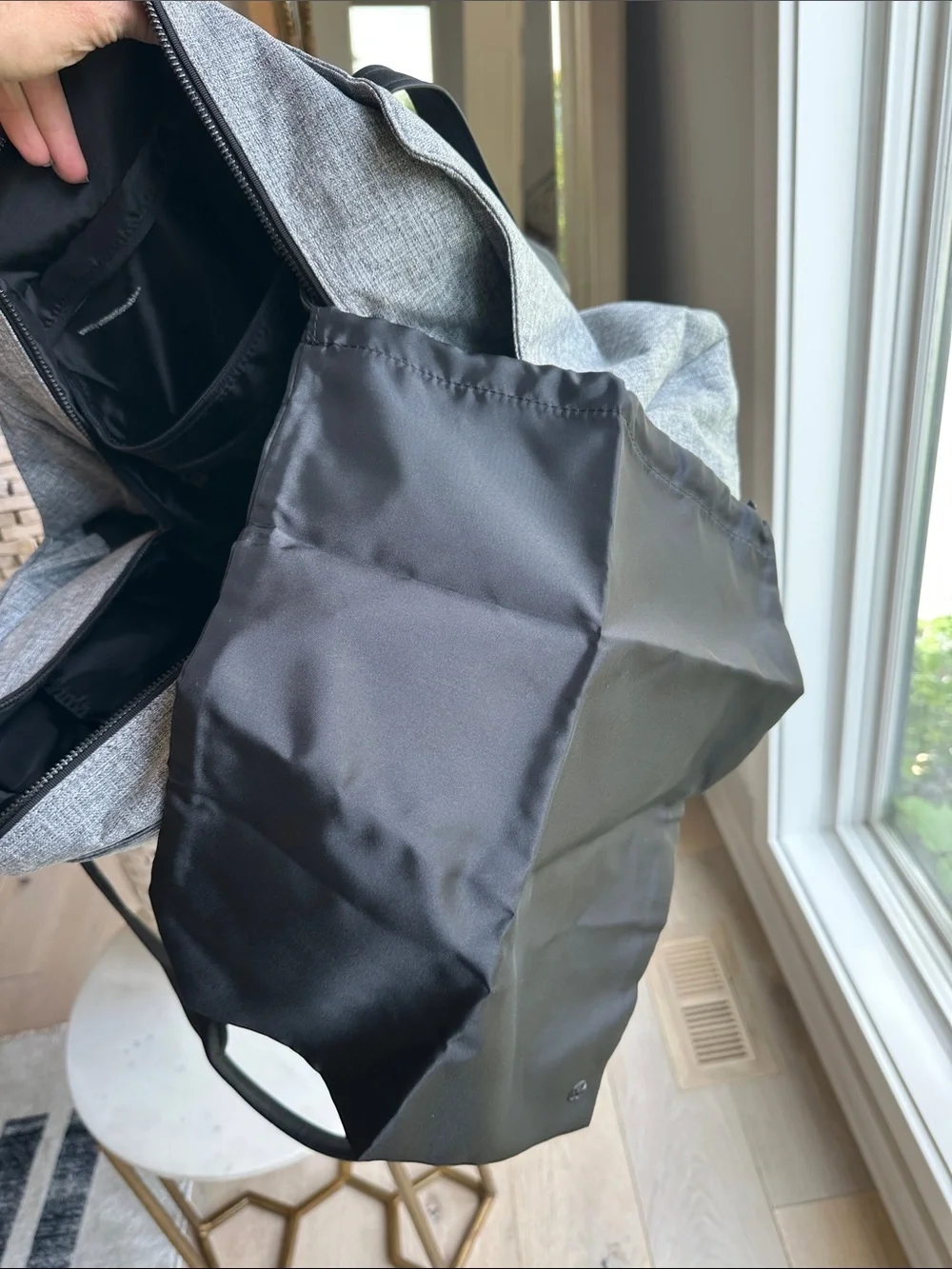 lululemon athletica Light Gray Duffel Bag with Black Handles